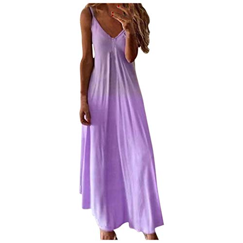 Vestido Mujer Bohemio Largo Verano Playa Fiesta sin Mangas con Cuello en V y Estampado Gradiente Casual Falda Larga Maxi Vestido Playeros riou