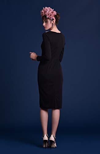 Vestido Mujer Fiesta Coctel Boda Elegante Corto Ajustado Manga Larga (Negro Y Rosa, s) P420544