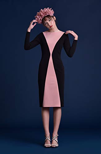 Vestido Mujer Fiesta Coctel Boda Elegante Corto Ajustado Manga Larga (Negro Y Rosa, s) P420544