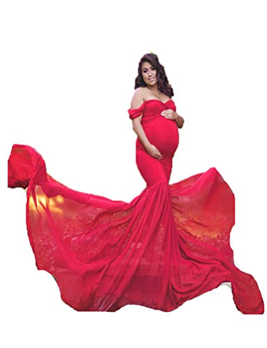 Vestido para Embarazadas de Maternidad Maxi Largo Sin Mangas Color Liso para Fotos (Rojo, Único)