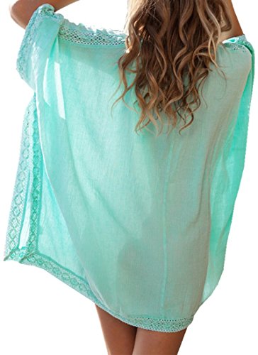 Vestido Playa Mujer Talla Grande Bohemio Hippie Chic Vestidos Manga 3/4 Murcielago con Volantes Escote V Tunica Piscina Caftan Corto Kaftan Etnico Kimono Dress Pareo Crochet Camisola Bikini Cover Up