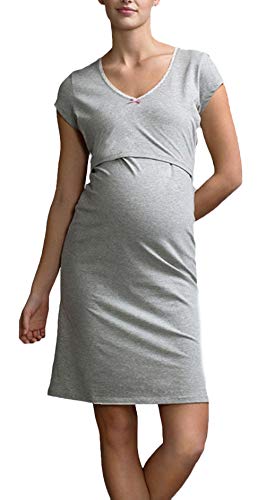 Vestido Premama Mujer Manga Corta V-Cuello para Amamantar Camisones Verano Fiesta Respirable Vestir El Embarazo Cómodo Embarazadas (Color : Gris, Size : XL)