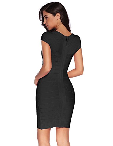 Vestido Shownice, para mujer, de manga corta, cuello cuadrado, tipo bandage Negro negro X-Small