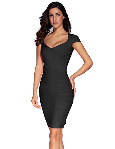 Vestido Shownice, para mujer, de manga corta, cuello cuadrado, tipo bandage Negro negro X-Small