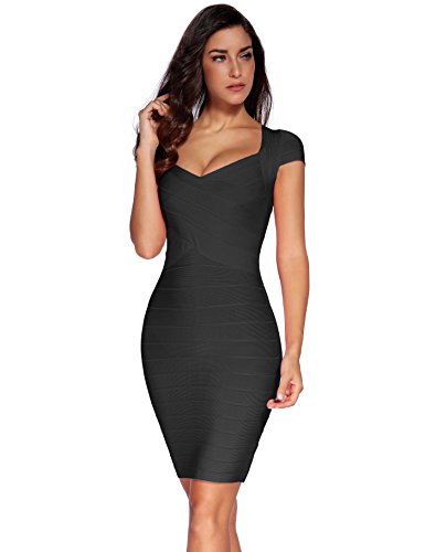 Vestido Shownice, para mujer, de manga corta, cuello cuadrado, tipo bandage Negro negro X-Small
