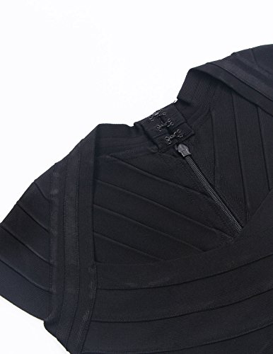 Vestido Shownice, para mujer, de manga corta, cuello cuadrado, tipo bandage Negro negro X-Small