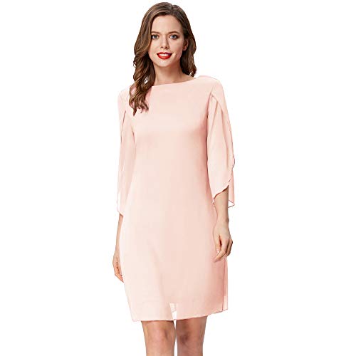 Vestido Suelto de Gasa para Mujer, Elegante Camiseta de Manga Corta con Cuello Redondo para otoño, Primavera, Rosa XL CL010888-7