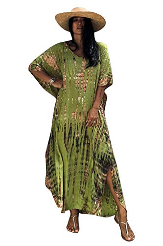 Vestido Tie Dye Mujer Largo Talla Grande Camisolas y Pareos Indios Bohemio Hippie Tunica Piscina Caftan Africano Kaftan Etnico Kimono Flores Ropa Playa Traje de Baño Bikini Cover Up
