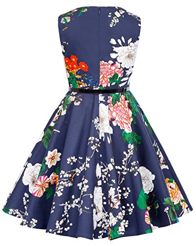 Vestido Vintage Estampado de Niñas Años 50 para Fiesta Cóctel Vestido Algodón de Verano sin Mangas con Cinturón 15 Años KK250-24