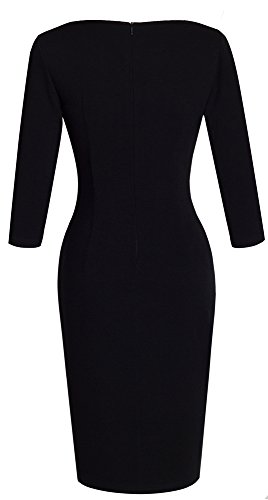 Vestido vintage informal y elegante, cuello de pico, ceñido, botones grandes y dobladillo; B335 de Homeyee Negro negro 36 = Talla Small
