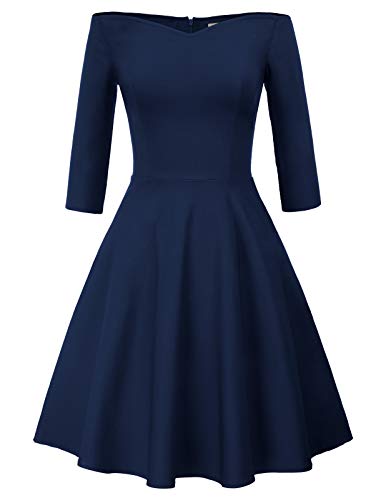 Vestido Vintage para Muejeres Mangas 3/4 Cuello V de Fiesta Cóctel Rockabilly Clásico 2XL CL010823-3