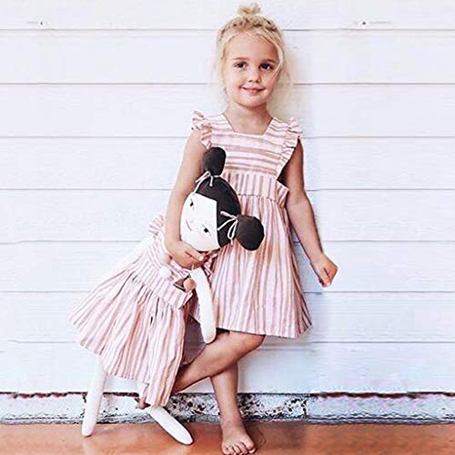 Vestidos Bebe Niña Verano Disfraz Nina Diadema Raya Sin Mangas Princesa Wedding Party Birthday Dress Ropa Niña Fiesta Ropa Bebe Niña Recien Nacido Vestido Ninas Bautizo Vestir Chica (Rosa, 5-6 años)