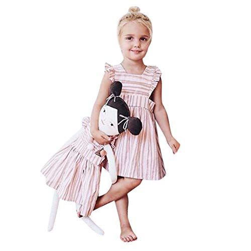 Vestidos Bebe Niña Verano Disfraz Nina Diadema Raya Sin Mangas Princesa Wedding Party Birthday Dress Ropa Niña Fiesta Ropa Bebe Niña Recien Nacido Vestido Ninas Bautizo Vestir Chica (Rosa, 5-6 años)