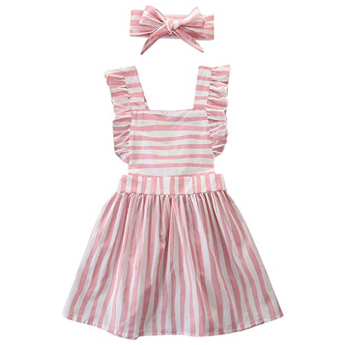 Vestidos Bebe Niña Verano Disfraz Nina Diadema Raya Sin Mangas Princesa Wedding Party Birthday Dress Ropa Niña Fiesta Ropa Bebe Niña Recien Nacido Vestido Ninas Bautizo Vestir Chica (Rosa, 5-6 años)