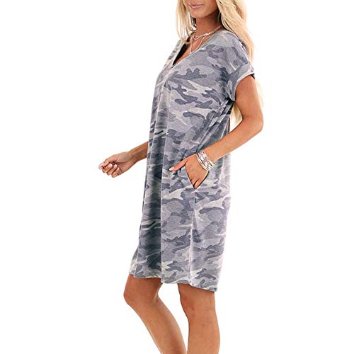 Vestidos Camuflaje Rebajados, Vestidos Mujer Verano 2020, Vestido de Cuello V Manga Corta con Bolsillo, Suelto Blusa Tops Túnica, Ropa de Playa Bikini Cover Up