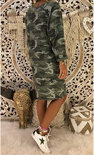 Vestidos De Camisa Mujer Rodilla Camuflaje Modernas Casual Camisetas Vestido Manga Larga V-Cuello Anchas Vintage Vestido De Verano Vestidos Camiseros (Color : Verde, Size : XL)