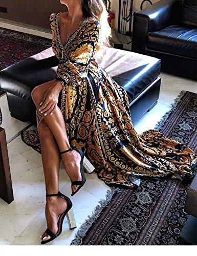 Vestidos De Cóctel Africano Bohemio De Manga Larga Abrigo De Fiesta Maxi Vestido De Mujer Amarillo M