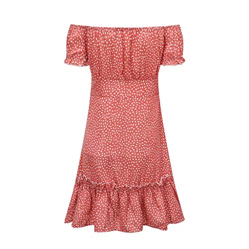 Vestidos de Fiesta Mujer Corta Verano Vestido Boho Chic Vestidos Playeros Lunares Floral Vestido Informal Suelto con Volantes y Hombros Descubiertos Vacaciones Dress Casual(Pink,40)