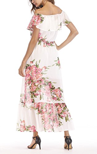 Vestidos De Fiesta Mujer Largos Tallas Clásico Grandes Elegante Verano Barco Cuello Manga Corta Sin Tirantes Maxi Vestido Impresión Floral Bonita Joven Fashionista Coctel Dress Blanco Chicos