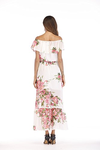 Vestidos De Fiesta Mujer Largos Tallas Clásico Grandes Elegante Verano Barco Cuello Manga Corta Sin Tirantes Maxi Vestido Impresión Floral Bonita Joven Fashionista Coctel Dress Blanco Chicos