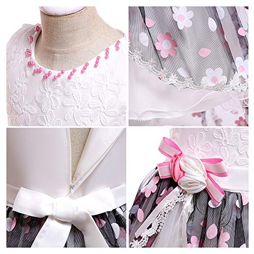 Vestidos de niñas Vestido de niñas Boda floral para niños Vestido de dama de honor Estampado de niña Belleza Belleza Princesa Vestido Sin mangas Encaje Crochet Malla Tul Vestido de tutú Cinturón de pr
