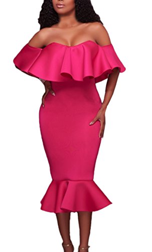 Vestidos De Noche Mujer Fashion Fiesta Vestidos Sirena Bonita Sin Tirantes Basic Barco Cuello con Volantes Paquete De Cadera Vestido Coctel Prom Vestido Vestido Mujer Fiesta Ropa