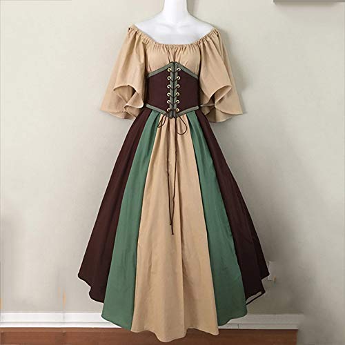Vestidos Estilo Maxi Vintage Medieval para Mujer, Manga Acampanada Corta Vestido Celta De Empalme para Cosplay, Renacentismo, Princesa GóTica, Baile De Graduación, Navidad Carnaval(A Cafetería,S)