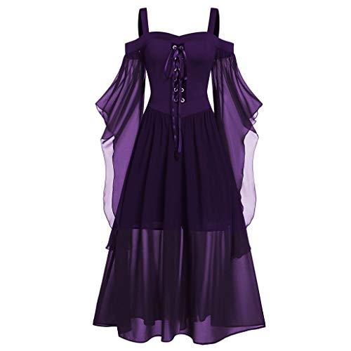 Vestidos Largo Mujer Medieval Elegante Gótico Malla Vestidos Coctel Largo Vintage Retro Encajes Manga Larga Vestidos de Vestir Vestidos de Boda Fiesta Vestido de Noche Arco Vestidos Trajes vpass