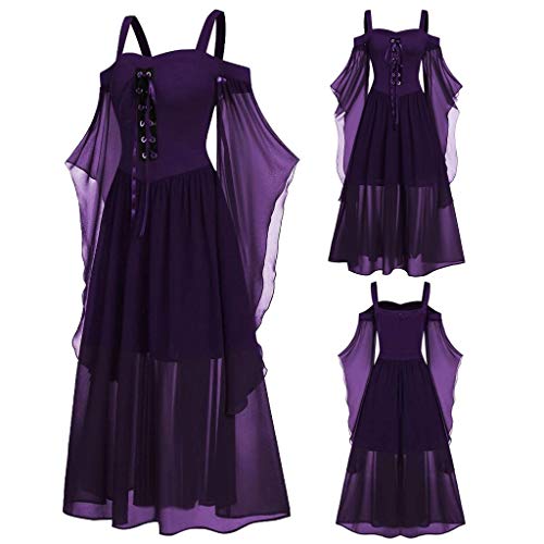 Vestidos Largo Mujer Medieval Elegante Gótico Malla Vestidos Coctel Largo Vintage Retro Encajes Manga Larga Vestidos de Vestir Vestidos de Boda Fiesta Vestido de Noche Arco Vestidos Trajes vpass