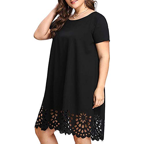 Vestidos Mujer 2019 Nuevo SHOBDW Cuello Redondo Color Sólido Hueco Suelto Fiesta Nocturna Boda Vestidos de Fiesta Mujer Tallas Grandes XL-5XL(Negro,4XL)