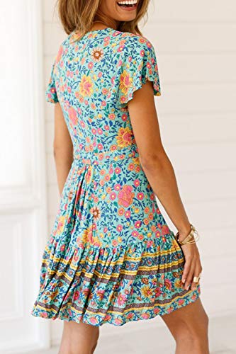Vestidos Mujer Bohemio Corto Florales Verano Playa Fiesta Vestido Casual Magas Cortas Cuello en V Noche Playa Vacaciones 2 S