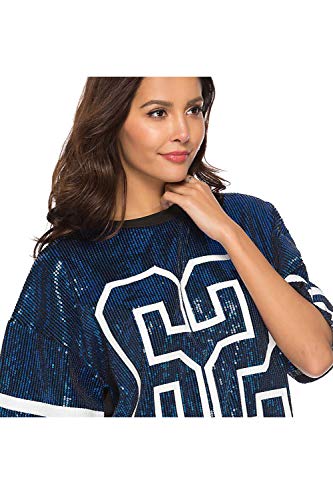 Vestidos Mujer Camiseta Vestido Casual Lentejuelas Verano Vestido Manga Corta Club Mini Vestidos de Fiesta Blue XL