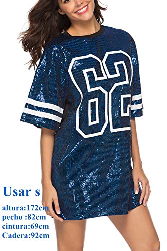 Vestidos Mujer Camiseta Vestido Casual Lentejuelas Verano Vestido Manga Corta Club Mini Vestidos de Fiesta Blue XL
