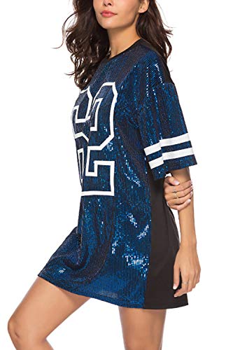 Vestidos Mujer Camiseta Vestido Casual Lentejuelas Verano Vestido Manga Corta Club Mini Vestidos de Fiesta Blue XL
