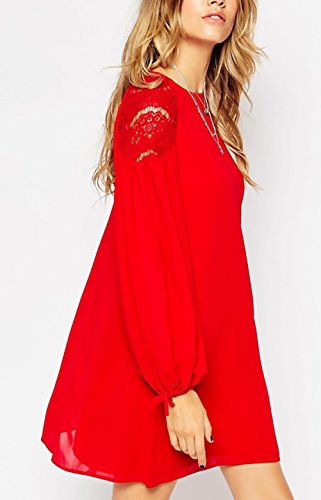 Vestidos Mujer Casual Cortos Verano 2018 Elegantes Manga Larga Mangas De La Linterna Suelto Sencillos Color Solido Gasa Encaje Otoño Invierno Niña Vestidos Camiseros Tallas Grandes