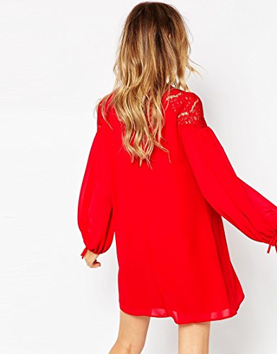 Vestidos Mujer Casual Cortos Verano 2018 Elegantes Manga Larga Mangas De La Linterna Suelto Sencillos Color Solido Gasa Encaje Otoño Invierno Niña Vestidos Camiseros Tallas Grandes