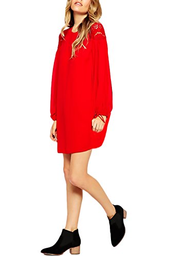 Vestidos Mujer Casual Cortos Verano 2018 Elegantes Manga Larga Mangas De La Linterna Suelto Sencillos Color Solido Gasa Encaje Otoño Invierno Niña Vestidos Camiseros Tallas Grandes