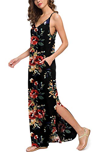 Vestidos Mujer Casual Playa Largos Boho Floral Maxi Vestido Bohemio Tirantes Playa Verano Blackfloral M