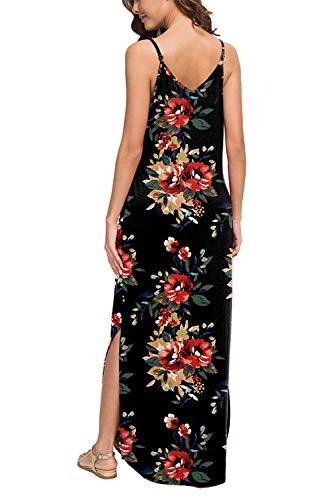 Vestidos Mujer Casual Playa Largos Boho Floral Maxi Vestido Bohemio Tirantes Playa Verano Blackfloral M