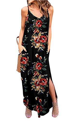 Vestidos Mujer Casual Playa Largos Boho Floral Maxi Vestido Bohemio Tirantes Playa Verano Blackfloral M