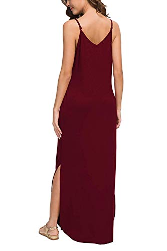 Vestidos Mujer Casual Playa Largos Boho Floral Maxi Vestido Bohemio Tirantes Playa Verano Vino L