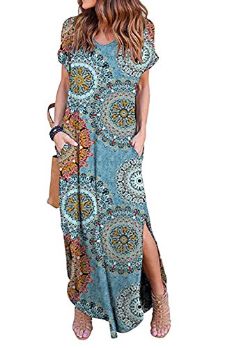 Vestidos Mujer Casual Playa Largos Verano Floral Vestido Boho Hendidura Falda Larga Maxi Vestido Playeros Bluefloral L