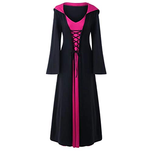 Vestidos Mujer Medieval Gótico Vestidos Coctel Largo Vintage Retro Manga Larga Vestidos de Vestir Fiesta Elegante Mujer Corte Halloween Vestido de Noche Capa Vestidos con Capucha Cosplay vpass