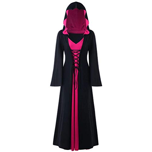 Vestidos Mujer Medieval Gótico Vestidos Coctel Largo Vintage Retro Manga Larga Vestidos de Vestir Fiesta Elegante Mujer Corte Halloween Vestido de Noche Capa Vestidos con Capucha Cosplay vpass