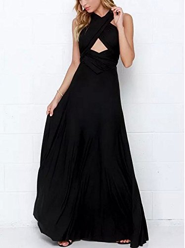 Vestidos Mujer Vestidos De Fiesta Largos Verano Sin Mangas Hombro Descubierto Espalda Descubierta Bandage Moda Vestido Coctel Vestido De Fiesta Largo Dresses Señoras (Color : Negro, Size : M)