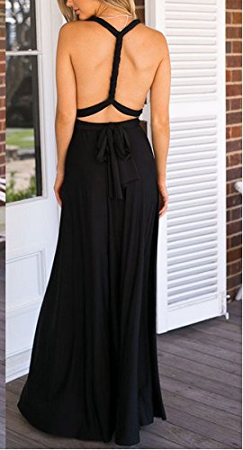 Vestidos Mujer Vestidos De Fiesta Largos Verano Sin Mangas Hombro Descubierto Espalda Descubierta Bandage Moda Vestido Coctel Vestido De Fiesta Largo Dresses Señoras (Color : Negro, Size : M)