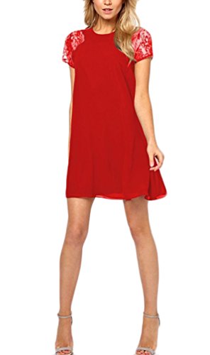 Vestidos Verano Mujer Cortos Elegantes Vestido Gasa Manga Corta Cuello Redondo Splice Vestido De Encaje Vestido Camisero Mini Vestido Moda Joven Anchas Vestidos Camiseros Vestido Mujer Fiesta Ropa