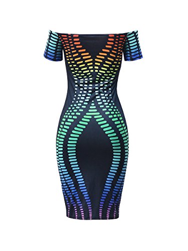 Vestidos Verano Mujer Elegante Barco Cuello Manga Corta Sin Tirantes Espalda Sencillos Especial Abierta Skinny Vestido Moda Casual Slim Fit Fiesta Midi Dress Estilo (Color : Negro, Size : SG)