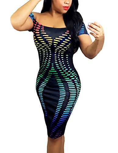 Vestidos Verano Mujer Elegante Barco Cuello Manga Corta Sin Tirantes Espalda Sencillos Especial Abierta Skinny Vestido Moda Casual Slim Fit Fiesta Midi Dress Estilo (Color : Negro, Size : SG)