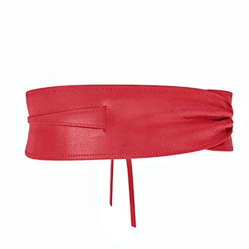 viannchi Cinturón de mujer Fajín ancho Reversible dos tonos Ecopiel y Ante PU, talla única ajustable. Dos cinturones en uno. Cinturón Obi Cuero Artificial (Rojo)